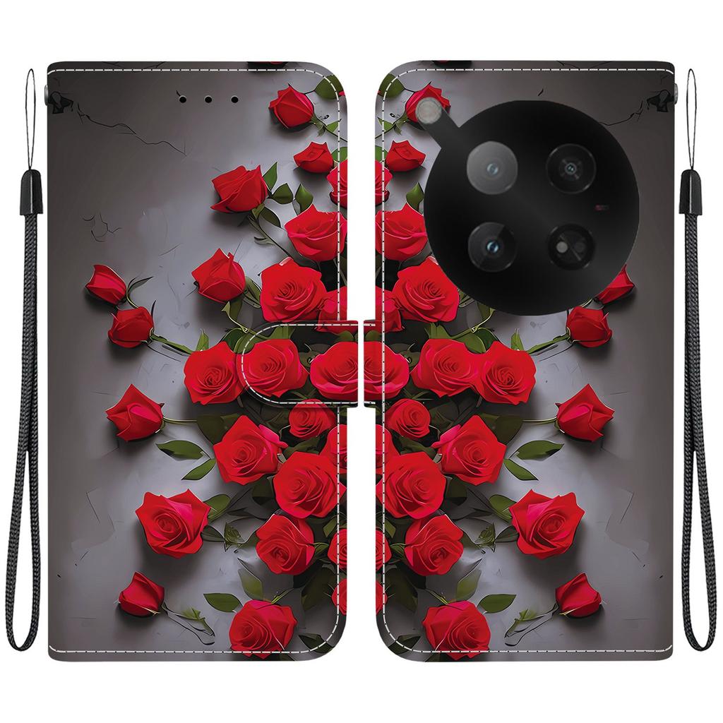 Handmade PU Leather Flip Case for Infinix Zero 40 4G (X6860) Anti-Slip Shockproof Cover with Wrist Strap & Heart/Rose Cat Designs