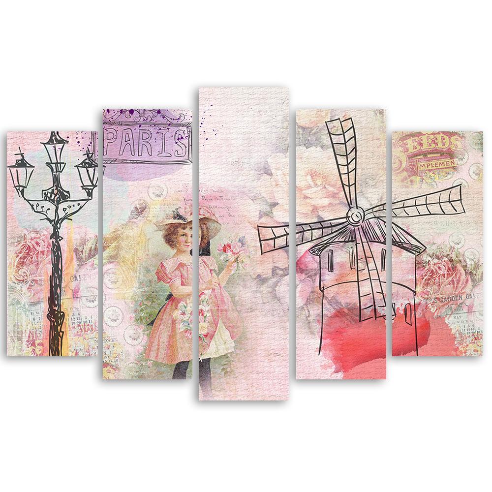 Five piece picture canvas print Baby girl pink
