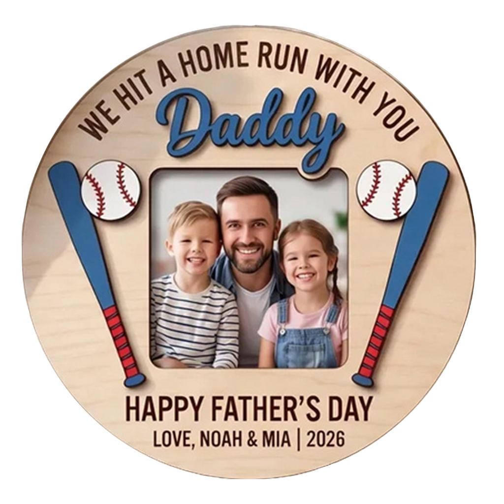 Wooden Baseball Themed Photo Frame Tabletop Display We Hit A Home Run With You Daddy Personalized Father's Day Gift Keepsake 12 7cm