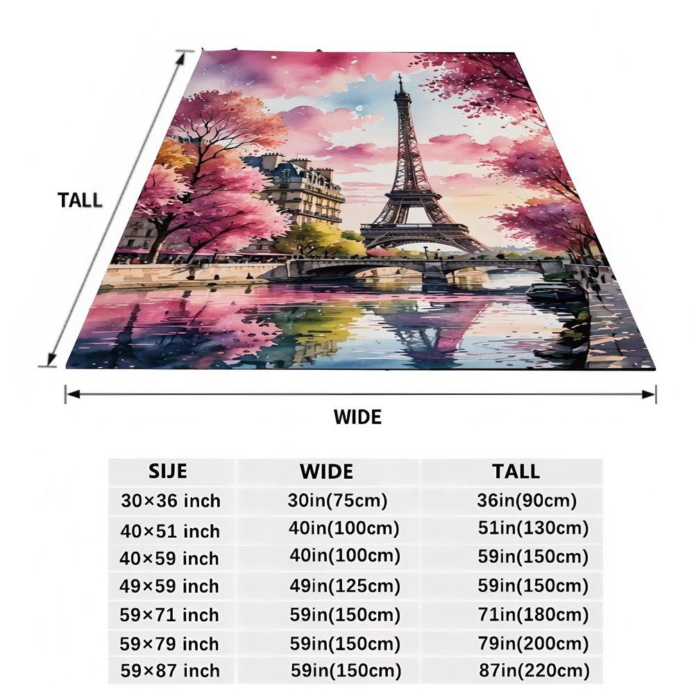 Whimsical Paris Eiffel Tower Watercolor Blanket - Dreamy Cherry Blossom Spring Scene Throw - Soft Cozy Decor for Home, Perfect W