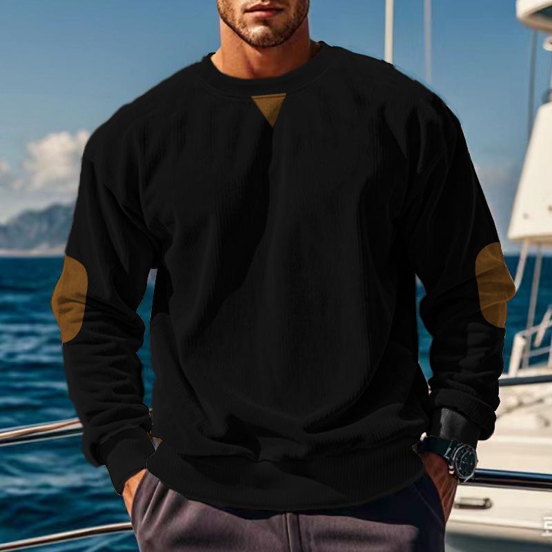 Men's Round-Neck Casual Stand-Up Collar Corduroy Long-Sleeved Sweatshirt for Spring and Autumn