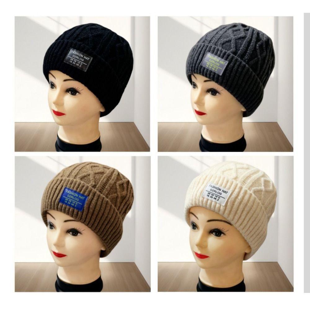Add Fur Lined Winter Hats Solid Color Knitted Hats Casual Beanie Cap Men And Women