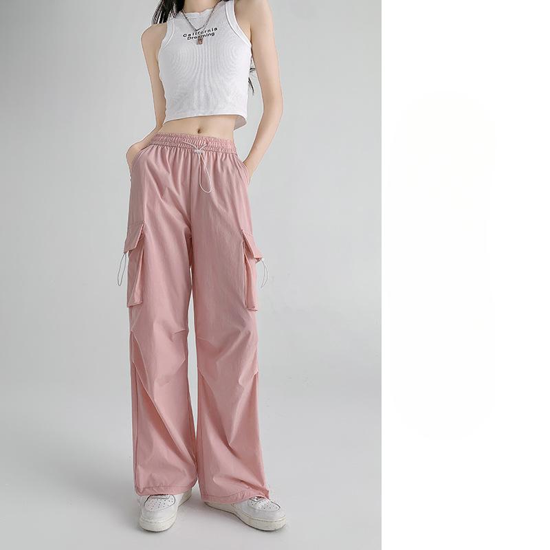 Wide-legged Paratrooper Work Pants for Women In Hot Season High Waist Mountaineering Sports Pants Loose Retro Casual Sprint Paper Bag Pants