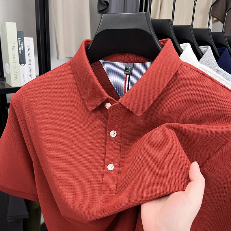 T-Shirt Men'S Business Casual Top Short Sleeve Medium Loose Large Size Solid Color Bottom Polo Shirt
