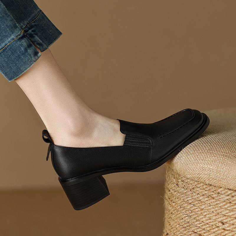 Women Pumps Spring Summer Mature Office Ladies Dress High Quality Genuine Leather Thick Heels Shoes Woman Working Casual Shoes