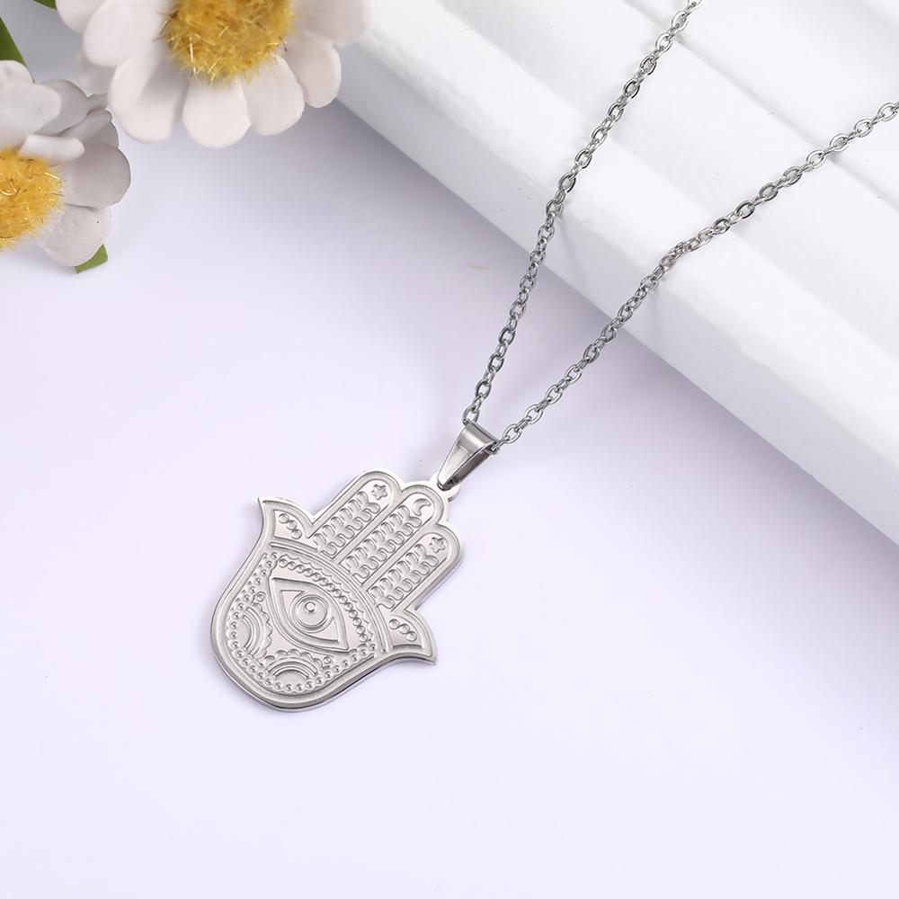 Lemegeton Hebrew Hamsa Fatima Hand Necklace Stainless Steel Judaica Women's Neck Chain Choker Lucky Protection Jewelry Gift