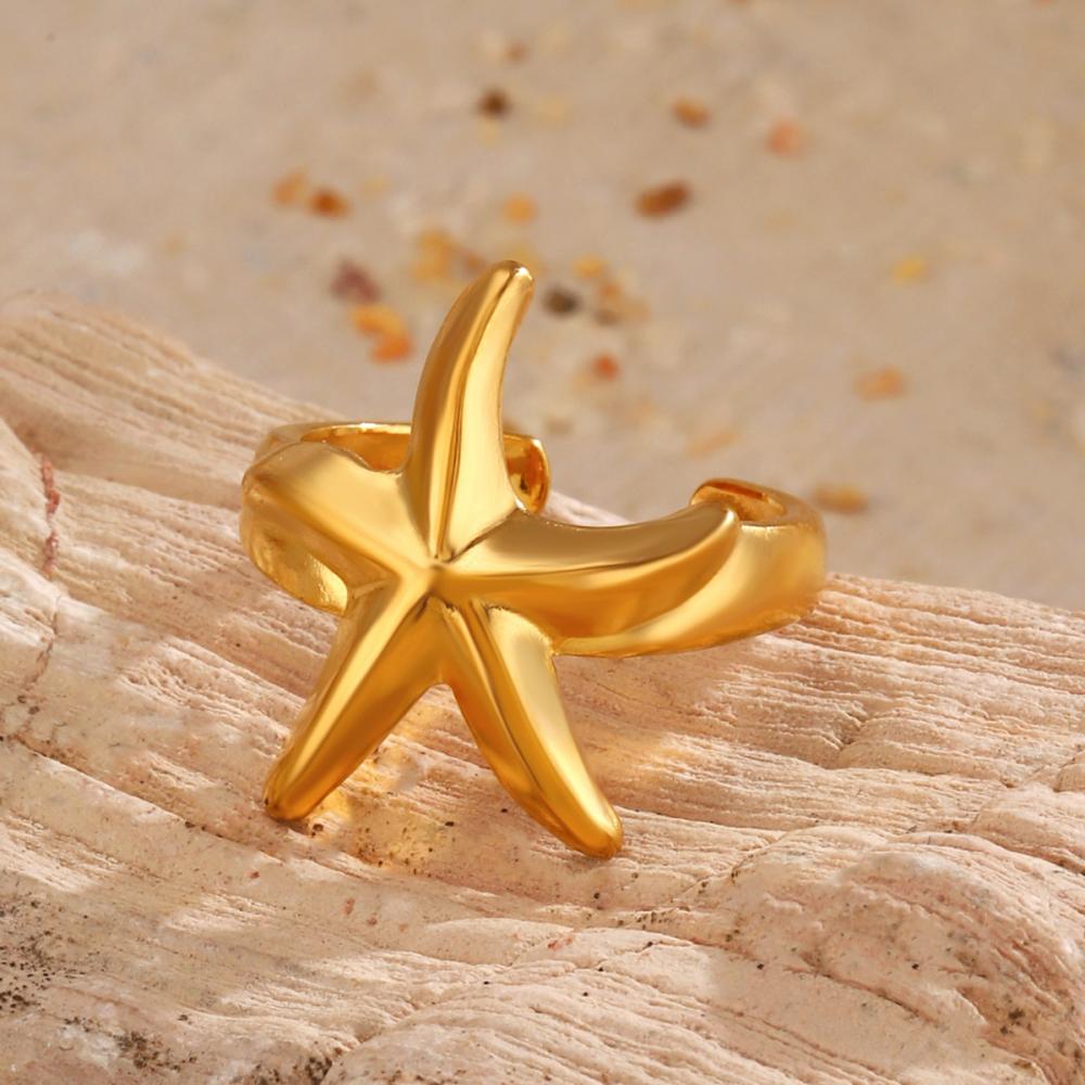 18K Goudkleurige Zeester Roestvrij Staal Ringen voor Vrouwen Mannen Nieuwe Mode Stijlvolle Sieraden Zomer Persoonlijkheid Waterdicht Cadeau