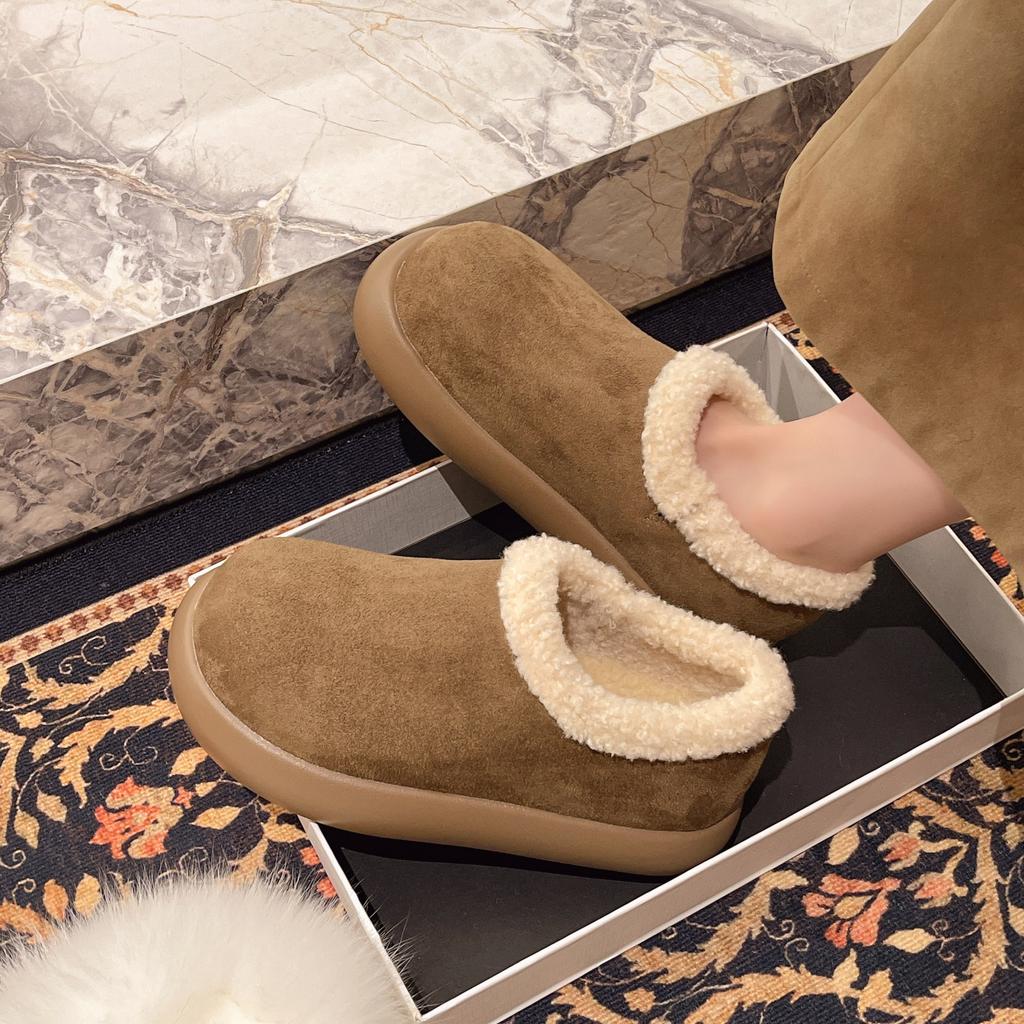 Fleece small potato snow boots women's winter new one-pedal versatile cotton shoes thick-soled fluffy women's shoes