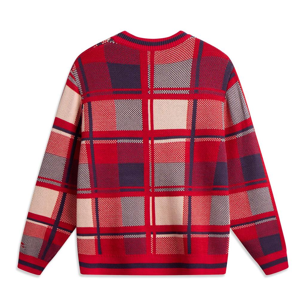 Li-Ning Unisex Dayin Doujin Collection Crew Neck Knit Sweater Plaid AMBV031-7