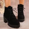 Fashion Fashion Chunky Heeled Ankle Boots for Women 2025 Autumn Winter Black Platform Booties Woman Zip Lace Up High Heels Short Boots