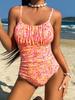 Fashion Small Floral Pleated Thin Strap Tummy Control Bikini Swimsuit For Summer Beach