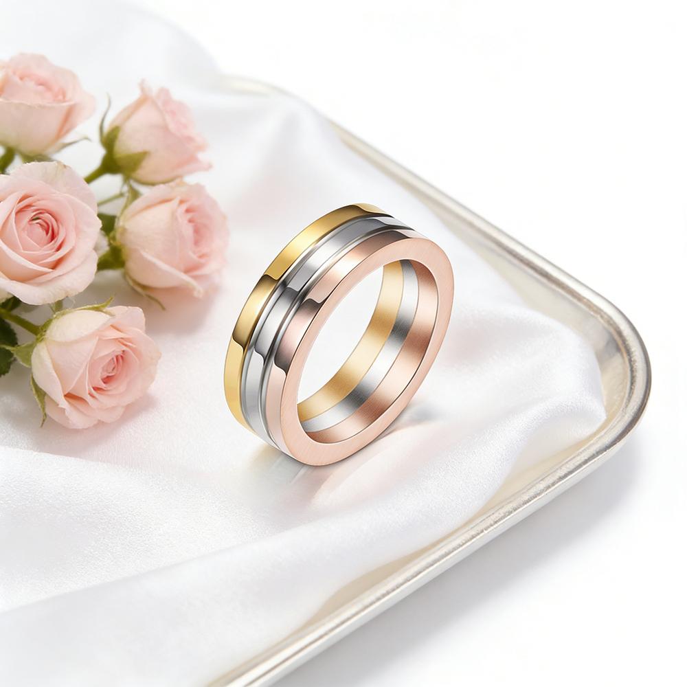 Classic 3-Color Gold Silver Rose Gold Stainless Steel Ring for Men Women, Fashion Wedding Band Couple Ring, Durable Titanium Ste