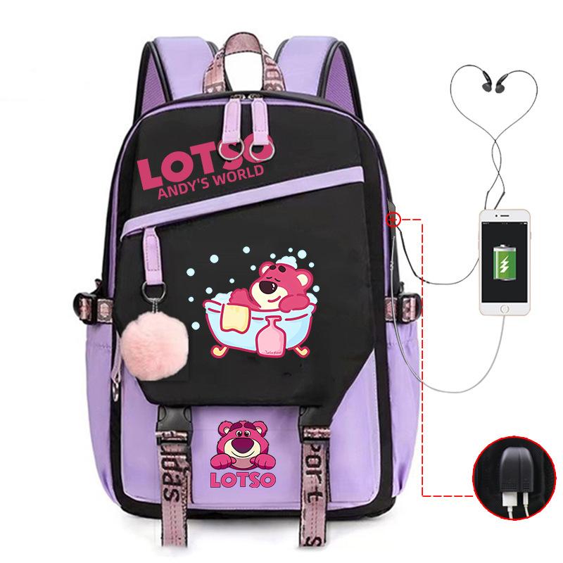 Strawberry Bear Lightweight Ridge Protection Student School Bag Usb Trend Reduction Backpack Campus Leisure