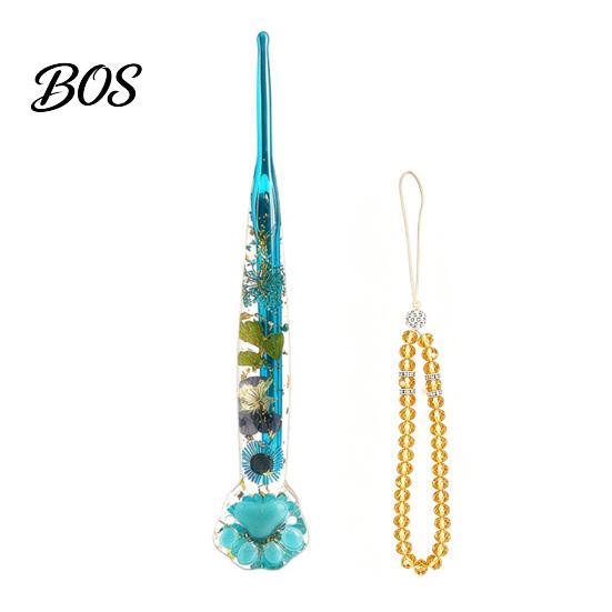 Resin Floral Crochet Hook Hook, Dried Flower Clear Handle Hand Sore Prevention Tool Metal Head with Beaded Wristlet for Arthritis Beginners