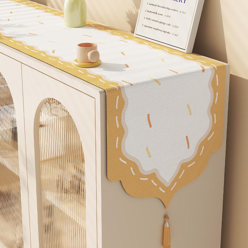 

Cream Special-Shaped Tv Cabinet, Tablecloth, Side Cabinet, Long Table Flag, Dust-Proof Cover Cloth, Chest Decorative Cloth 35*120cm (suitable for cabinet length 60-80cm)