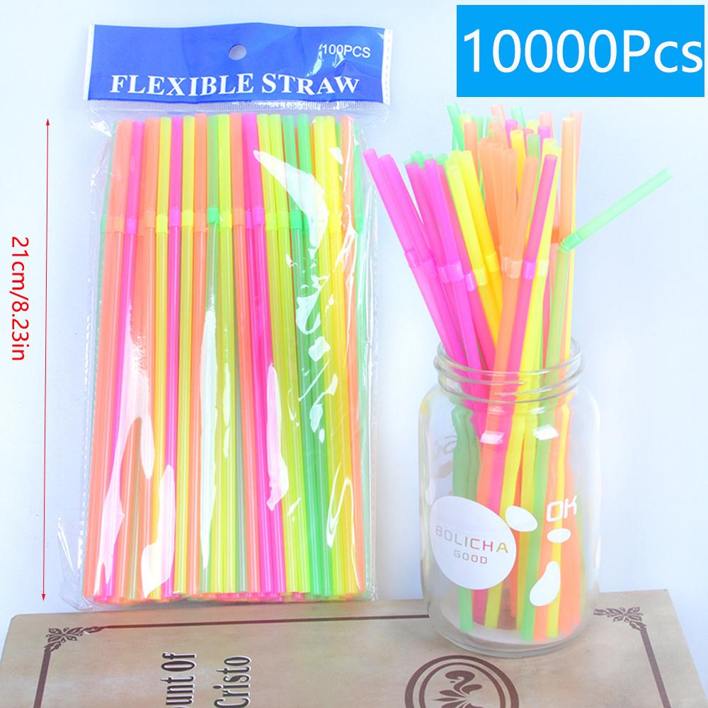 100/1000/5000/10000KS Barevná plastová brčka na pití Mléčný čaj Bar Párty Svatba Kuchyňské domácí doplňky Nápojové brčko