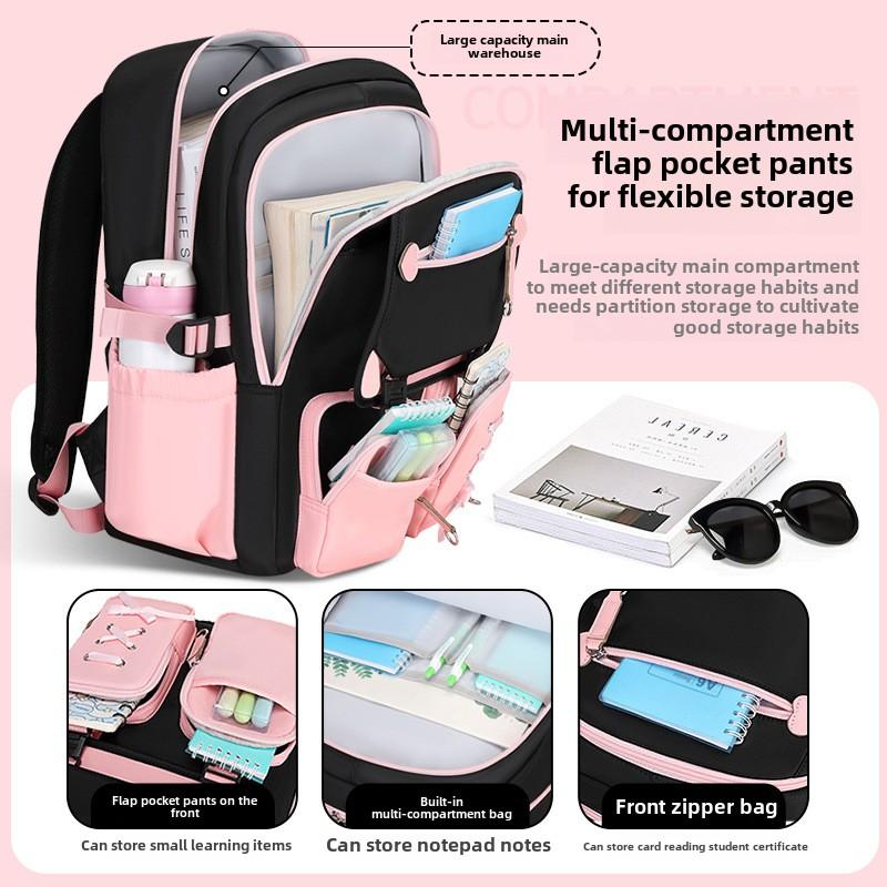 3pecs/set Elementary Bow Schoolbags Spacious Charming Knapsack for Junior High School Girls with Pen Case Lunch Box Set