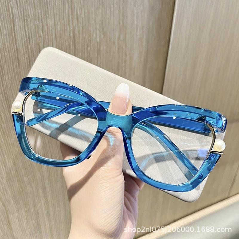 Pearl irregular glasses frame, new reading glasses, personalized large frame, European and American retro trendy rainbow women's glasses