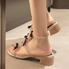 Fashion Luxury Bowknot Crytsal Thick Heel Sandals Women Elegant Ankle Strap Party Shoes Woman 2025 Med Heels Gladiator Sandalias Mujer