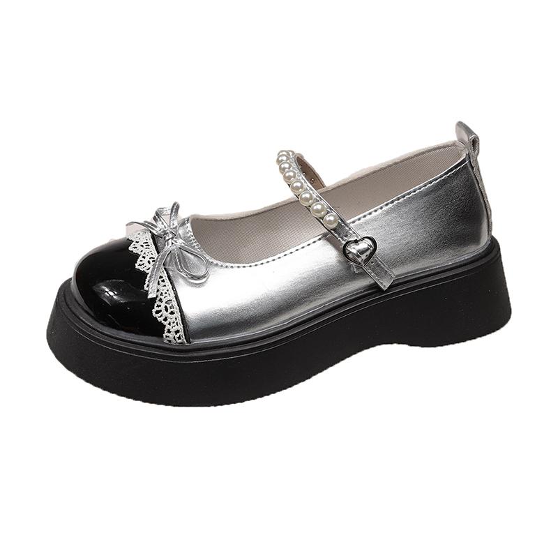 

Модные туфли Мэри Джейн на платформе с цветными блоками, женские модные туфли с круглым носком, мелким вырезом, ремешком-слингом, нескользящие туфли с низким верхом 40 серебряный