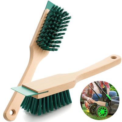 A25F-Outdoor Boot Scrub Brush Stiff Bristle 2 Pcs Lawn Mower Brush With Scraper Heavy Duty Hard Bristle Scrubbing Tool