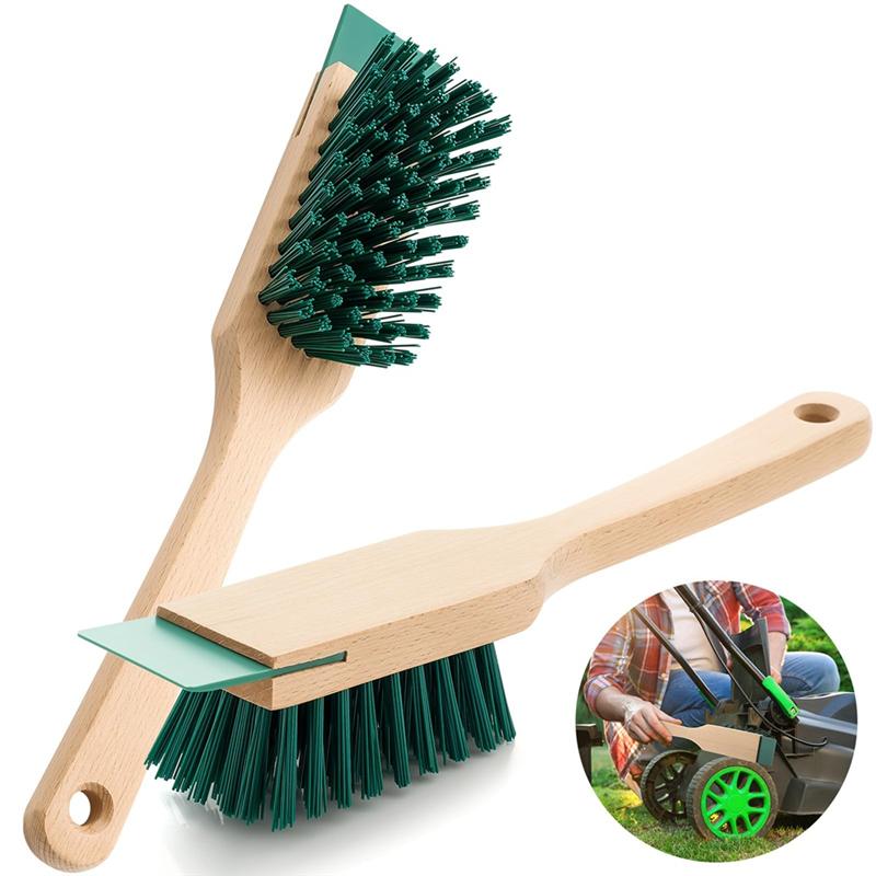 A25F-Outdoor Boot Scrub Brush Stiff Bristle 2 Pcs Lawn Mower Brush With Scraper Heavy Duty Hard Bristle Scrubbing Tool зелёный