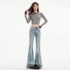 Amerikanska Retro Dubbelknäppta Utsvängda Jeans - Dam 2025 Höst Slim Fit med Ny Sömnadsdesign