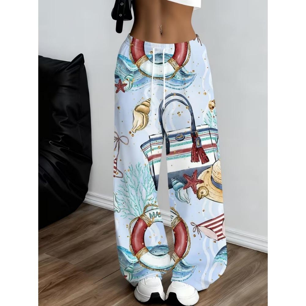 2026 Women's New Wide Leg Pants, Elastic Waist Pants, Casual Loose Summer Beach Pants