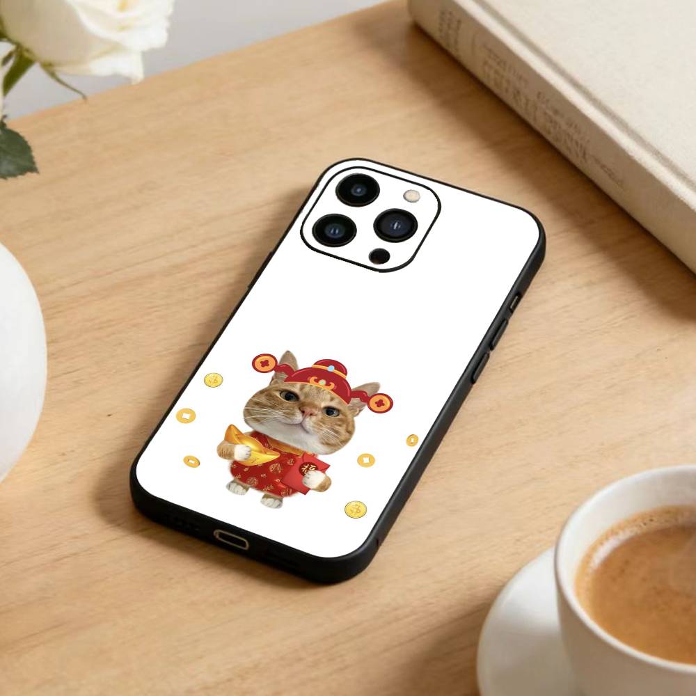 Big Eyed goofy Cat Mouse Phone Case For iPhone 17 16 15 14 13 12 Max Plus Silicone Black Cover