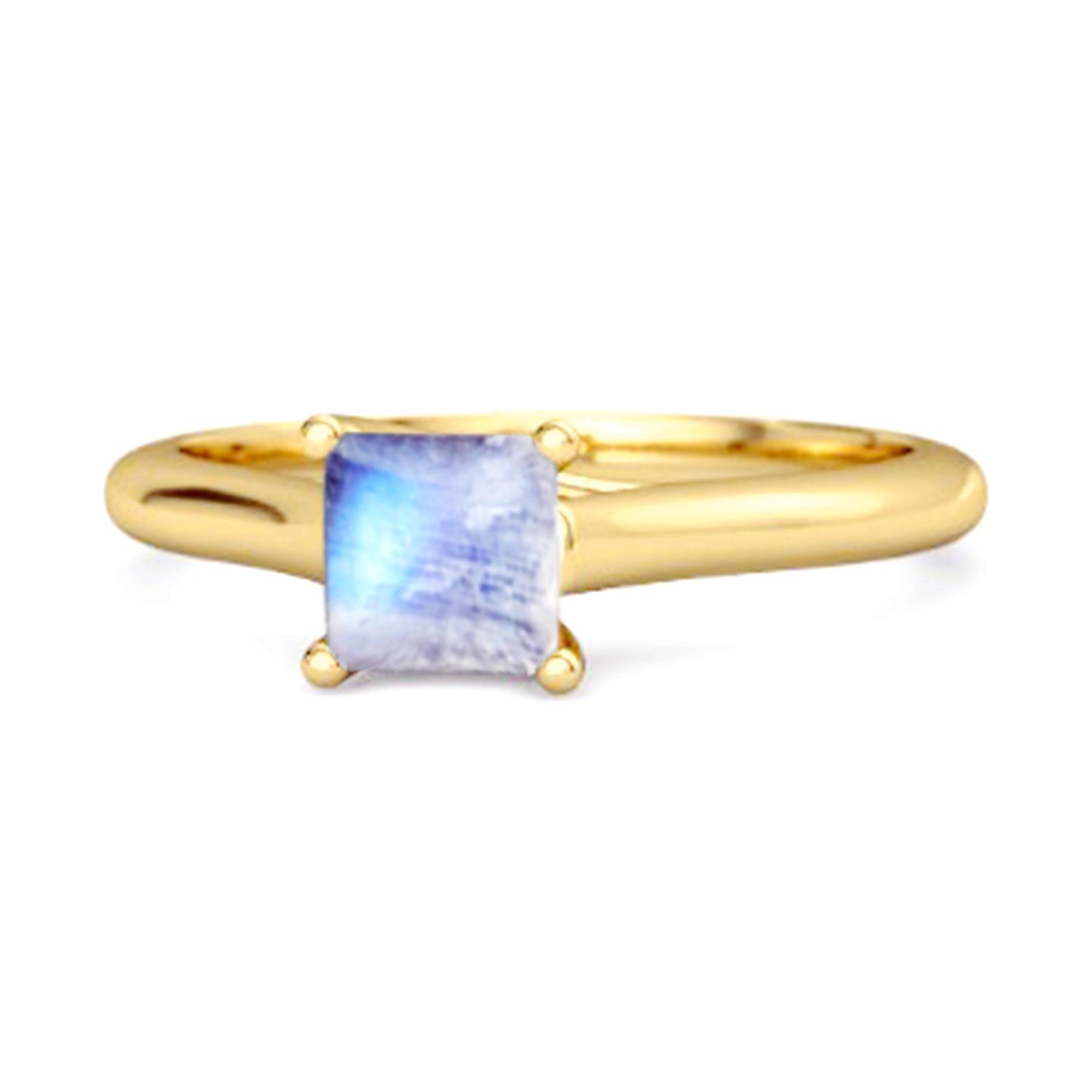 Solitaire Square Cut Moonstone 925 Sterling Silver Gold Vermeil Promise Ring 9 жёлтый/золотой