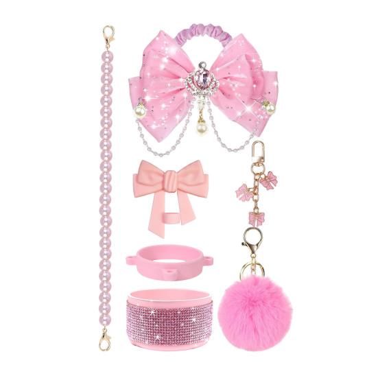 1 Set Tassenmanschette Funkelnde Strasssteine Imitierte Perlen Schleifen-Dekor Tassenzubehör mit Silikon-Bodenprotektor