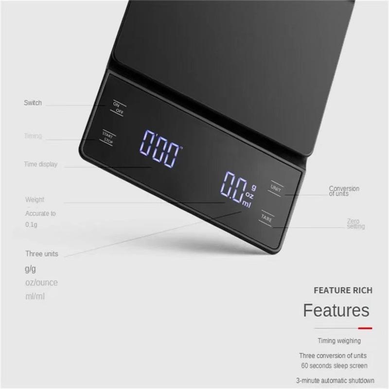 Digital Coffee Scale with Touchscreen, Pour-Over, Portable Timer, 3KG, Light Luxury Design