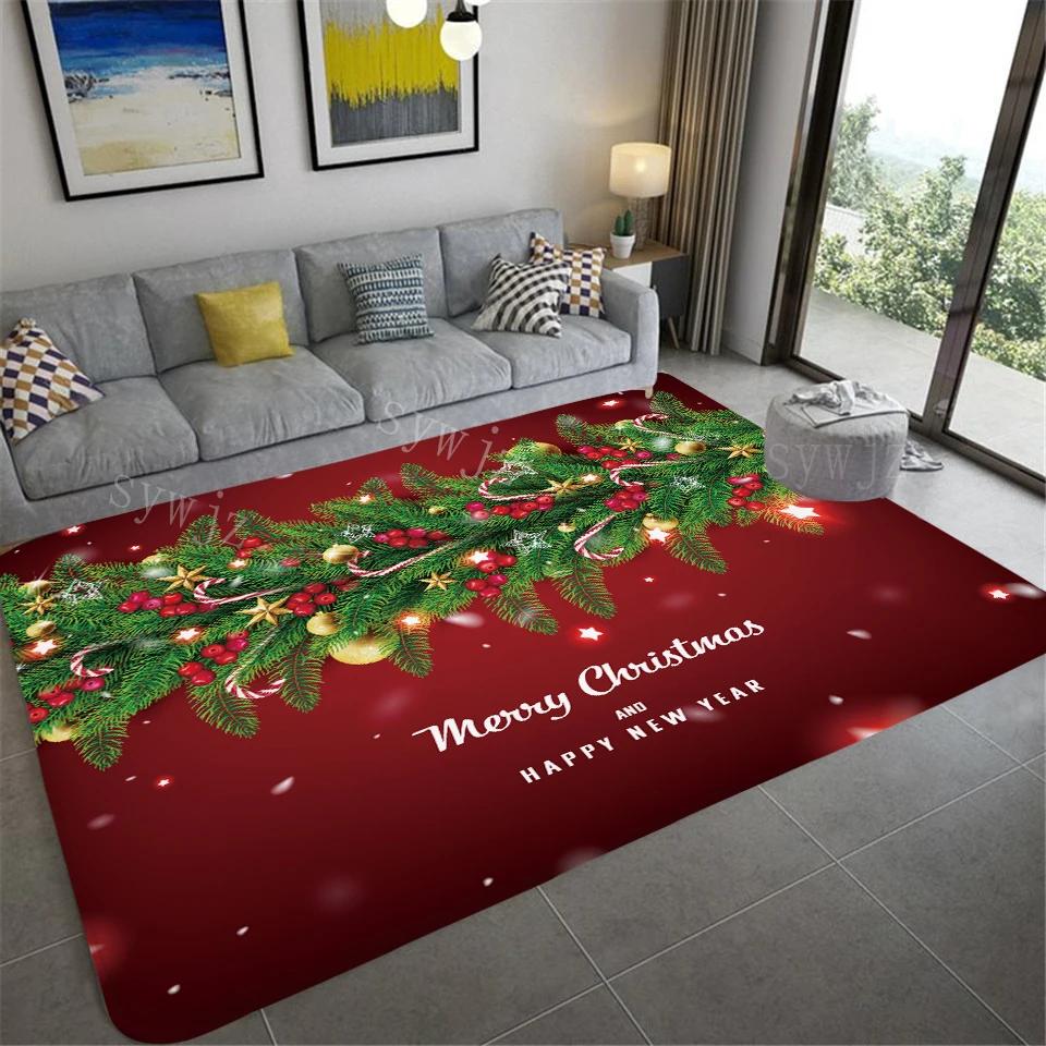 VIAKMA Christmas Atmosphere Decorative Non-slip Soft Crystal Velvet Carpet Home Bedroom Living Room Entrance Door Mat Home Decor