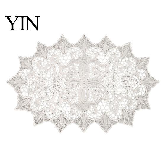 Rectangular Lace Mats for Coffee Tables White Doily, Elegant Retro Placemat, Embroidered Table Decorative Centerpiece Dining Mat, Round Oval