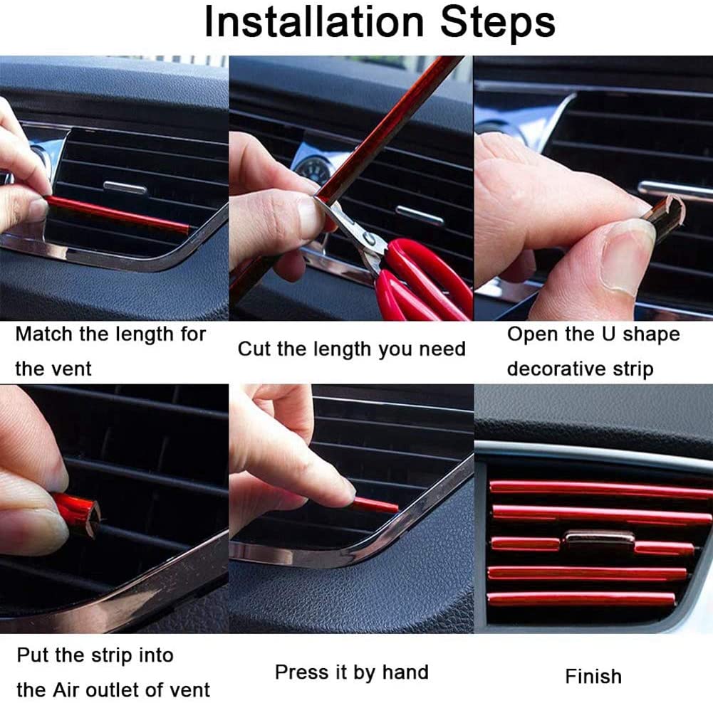 10Pcs U-shaped Car Air Outlet Decorative Strip Chrome-Plated PVC Car Interior Styling Decor Clip Trim Auto Interior Accessories