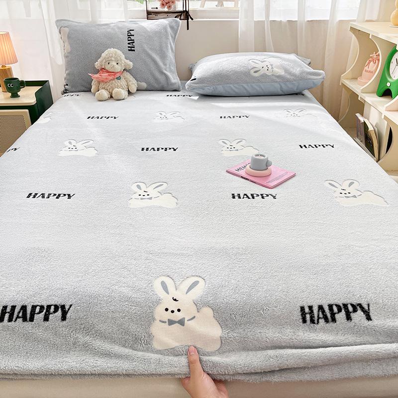 Thickened Milk Velvet Bed Sheet, Winter Children's Bed Cover, Coral Velvet Mattress Protector, Student Dormitory Mattress Cover Sheet