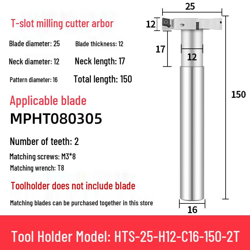 CNC T-Slot Milling Cutter with HTS Three-Sided Blade, Shank Thickness: 6, 8, 10, 12 Mm