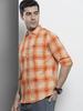 Men Slim Fit Checkered Full Sleeves Spread Collar Casual Shirt ( Rust )