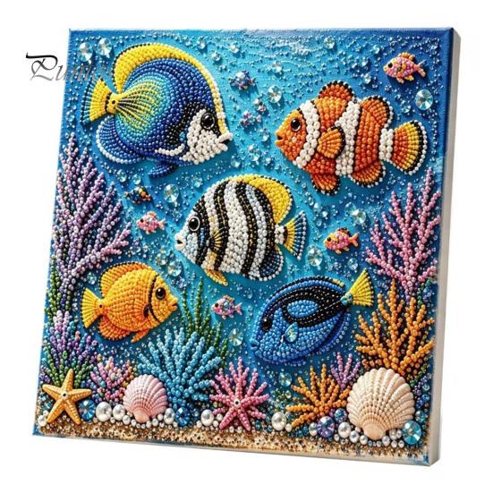 Nautical Style Home Ornament Ocean Faux Pearl Painting Kit, Marine Life 3D Art DIY Decorative Bead Picture Set Sea Turtle Fish Craft for Adults,
