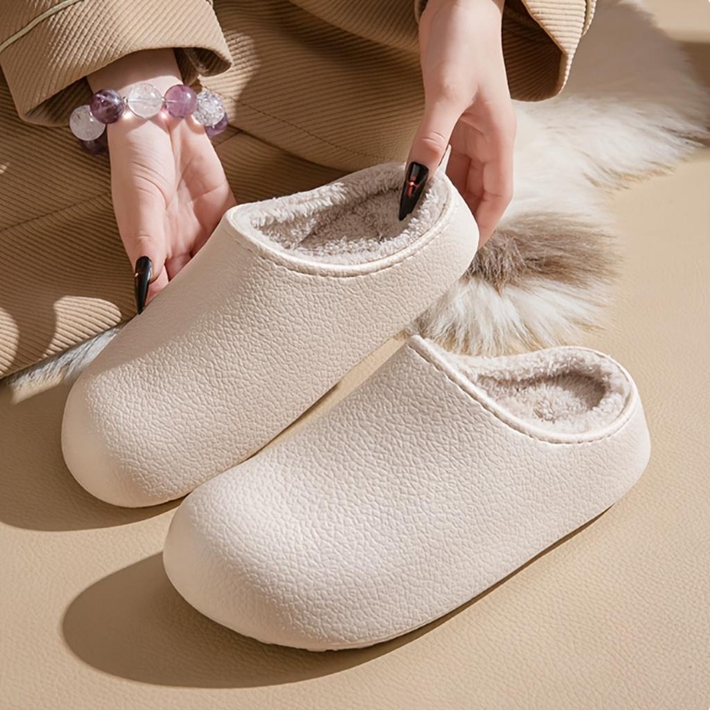 Winter New Velvet Warm Indoor Home Outdoor Simple Design Solid Color Comfortable Couple's Soft Soled Thin Shoes