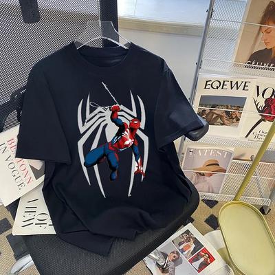 MINISO Marvels Spidermans Camiseta Feminina Masculina Moda Estampada Roupas de Verão Marvels Anime Desenho Animado Camiseta Manga Curta Tops#Cor(1)