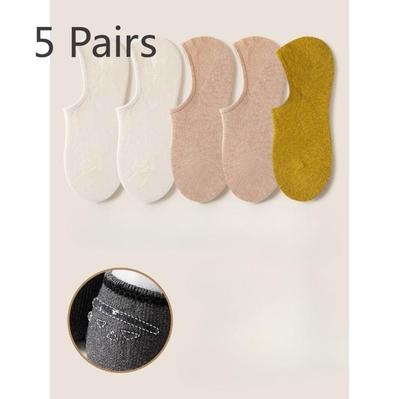 

5 пар женских тонких носков для весны и лета, однотонных, дышащих, с неглубоким вырезом, невидимых, силиконовых, с нескользящей пяткой 5 Pairs