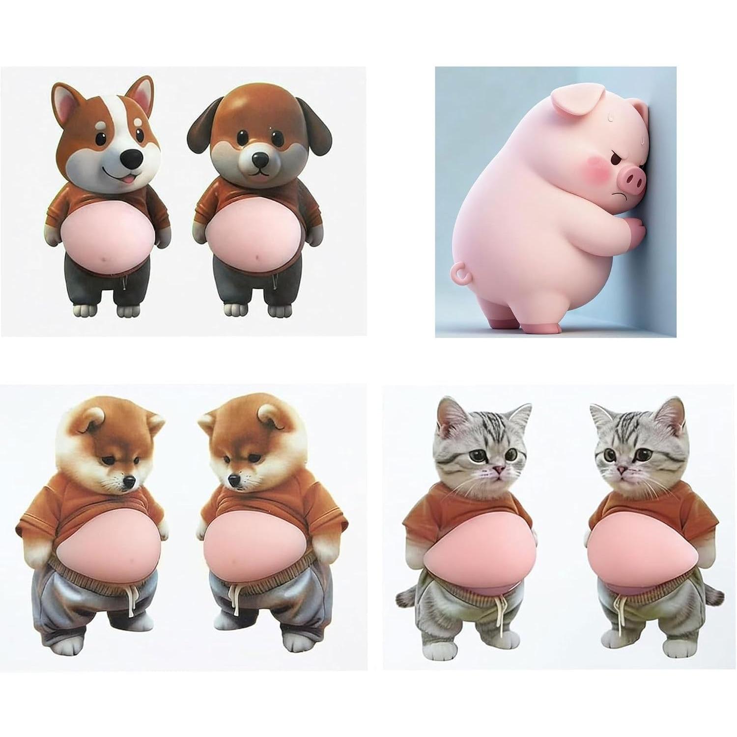 6 Pcs 3D Shiba Inu Dog Belly Stickers and a Cute Pig Sticker, Super Soft Silicone Anti-Collision Stickers, Cute Squishy Dog Belly Sticker as Car Door 6PCS