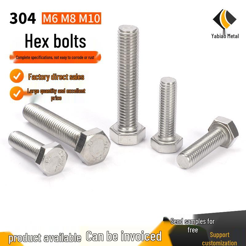 304 Stainless Steel Full Thread Hex Head Bolt M6/M8/M10