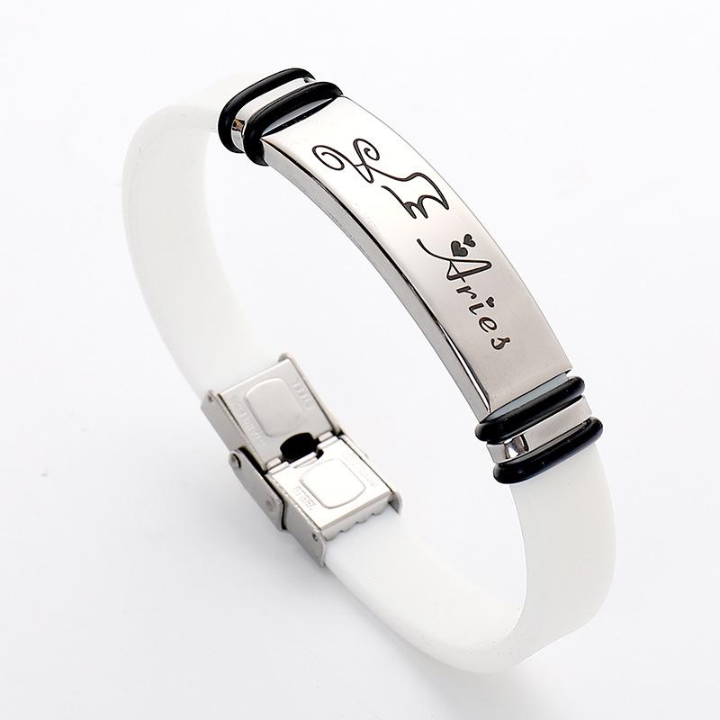 Unisex Star Sign Silicone Bracelets: Trendy Stainless Steel Couples Accessories