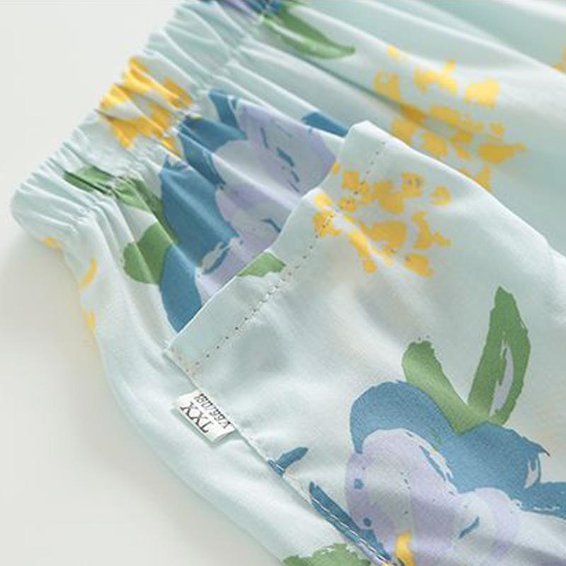 Baumwollseidenset Kurzarm-Caprihose für Damen mittleren Alters und ältere Frauen im Sommer, dünnes Oberteil, cooles Zuhause