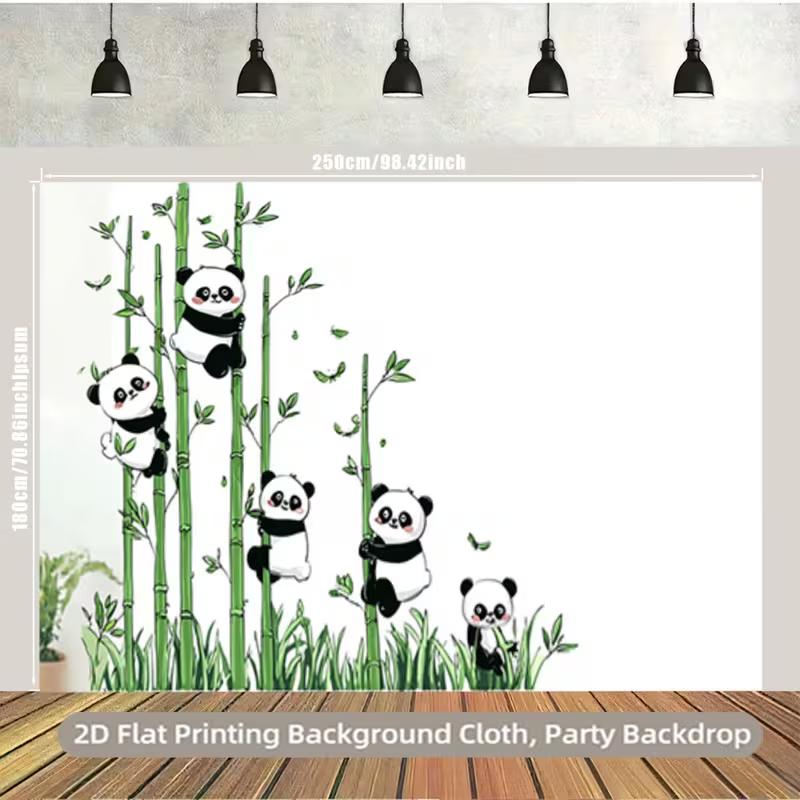 2D Flat Print Panda Bamboo Backdrop Nursery Room Background Cloth