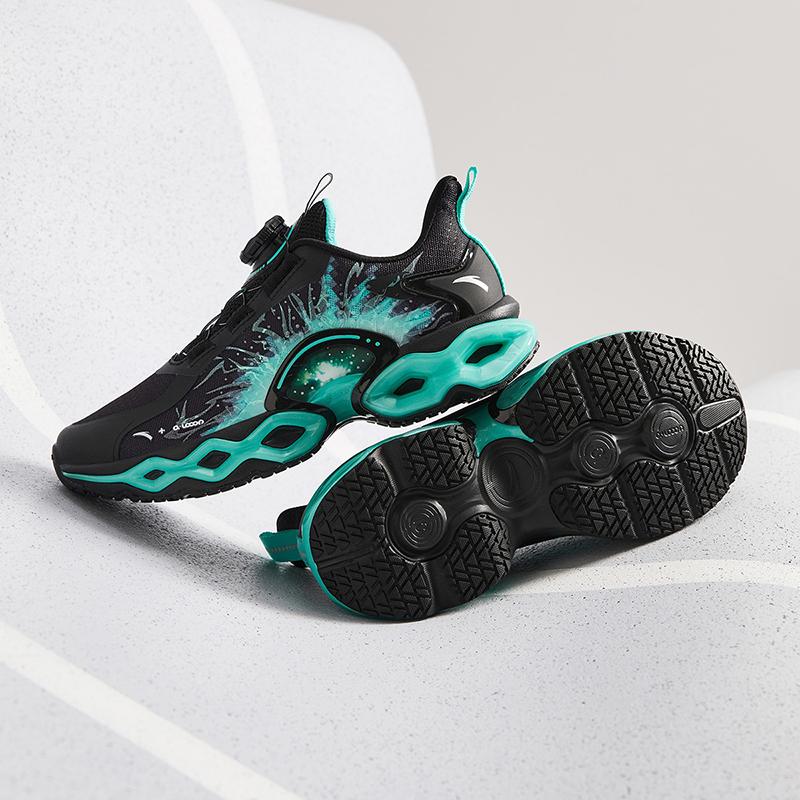 Anta Kids Energy Ring 10.0 Trendy Cool Non-Slip Durable Low-Top Running Shoes Men running shoes Black Fluorescent-Water-Green 312445588-5