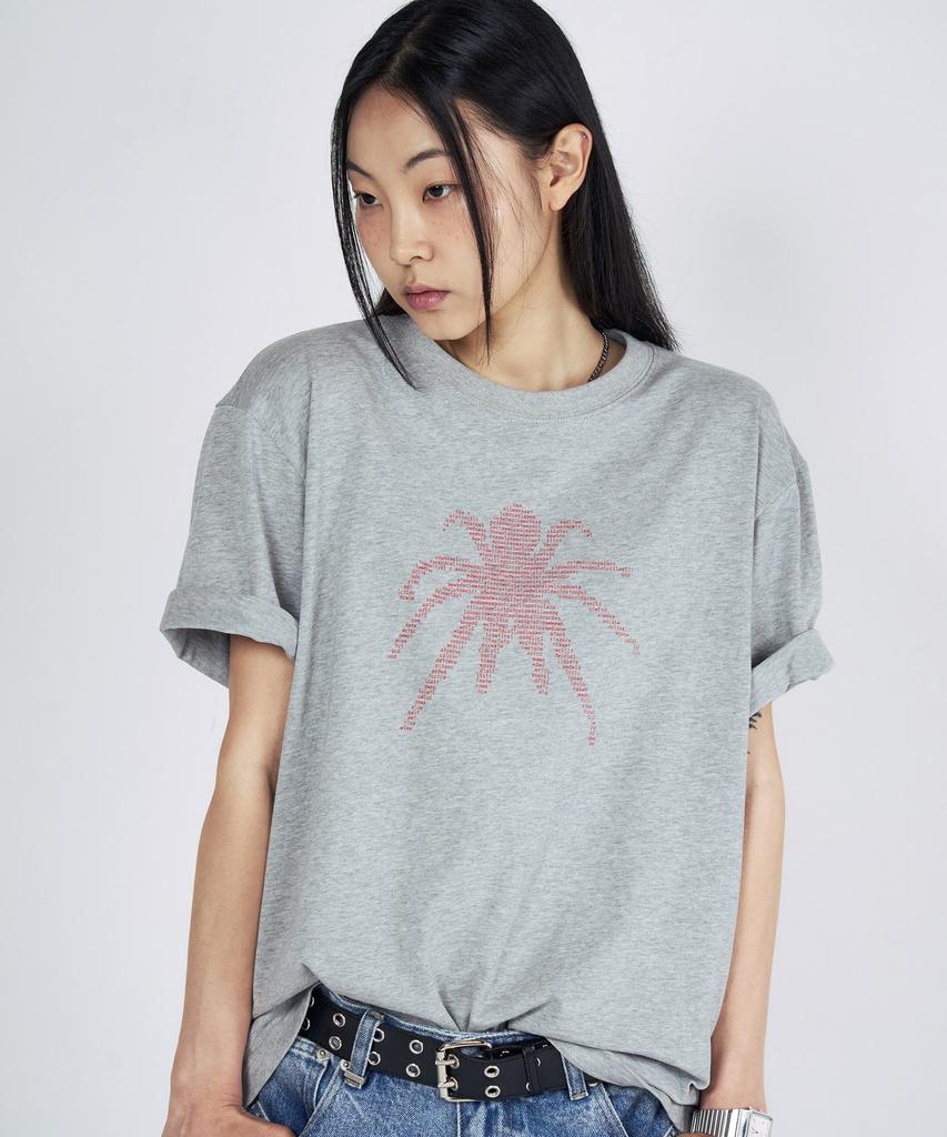 SLOWACID Ascii Spider Short Sleeve T-Shirt [Melange Grey]