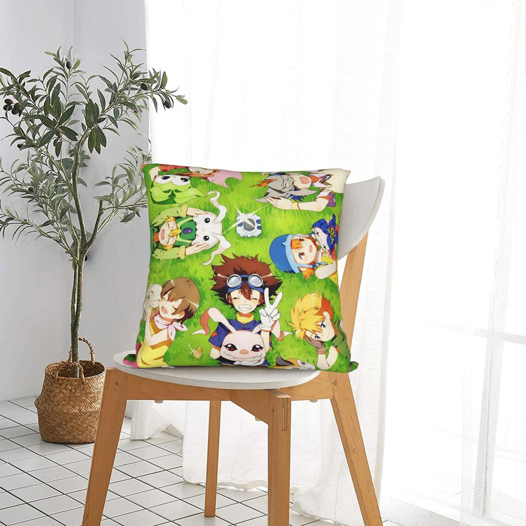Digimons Cartoon Square Pillow Cases Piyomon Agumon Cushion Covers Decorative Throw Pillow Case Cover For Car 45X45Cm